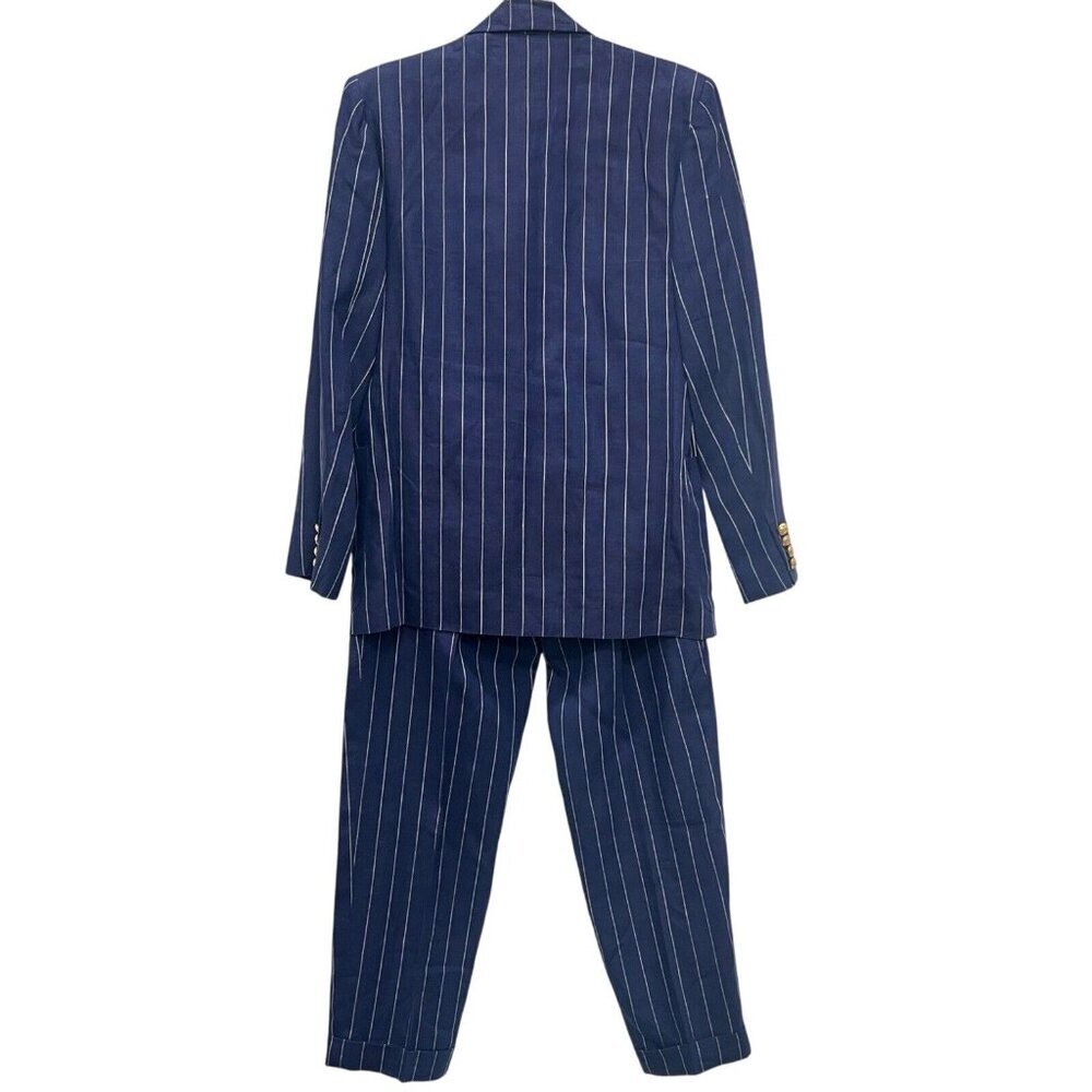 *SOLD*Ralph Lauren Blue Pinstriped Linen Women 2 Piece Suit USA Blue Label VTG - Picture 2 of 16